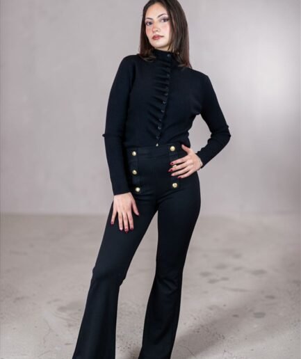 Siyah Düğmeli Tayt